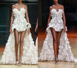 3D Floral High-Low Feather Dress