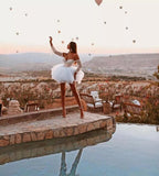 Off-the-Shoulder Wedding Reception Lace Detail Tulle Dress in White