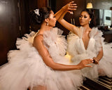 White Bridal Shower Party Tulle Dress With Train
