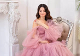 Celebrity Style Asymmetric Maternity Tulle Gown