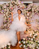 White Bridal Shower Party Tulle Dress With Train