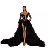 Black Lacey Tiered Tulle Beauty Pageant Ball Gown