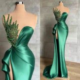 Sexy Fitted Green Wedding Reception Satin Dress