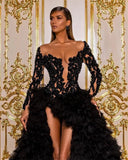 Black Lacey Tiered Tulle Beauty Pageant Ball Gown