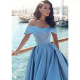 Waist-Cinching Satin Off Shoulder Civil Wedding Dress