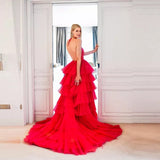 Long Spaghetti Strap Beauty Pageant Red Carpet Dress