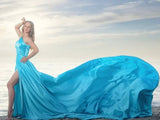 One Shoulder Wedding Photoshoot Dress With Train