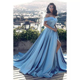 Waist-Cinching Satin Off Shoulder Civil Wedding Dress