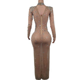 Rhinestone Embellished Sheer Mesh Dress