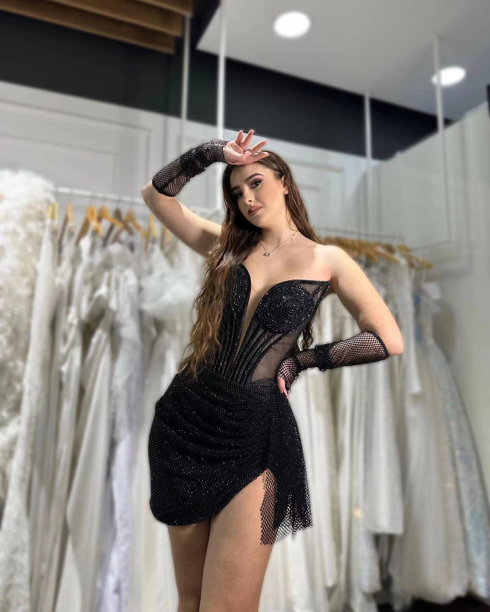 open lace back dress Short Party Dress With Gloves – Stylist Styles