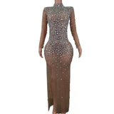 Rhinestone Embellished Sheer Mesh Dress