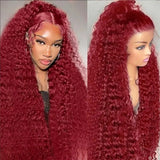 Deep Wave Burgundy Curly 13x4 Human Hair Raw Wig - Up to 50"