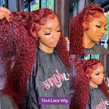 Deep Wave Burgundy Curly 13x4 Human Hair Raw Wig - Up to 50"
