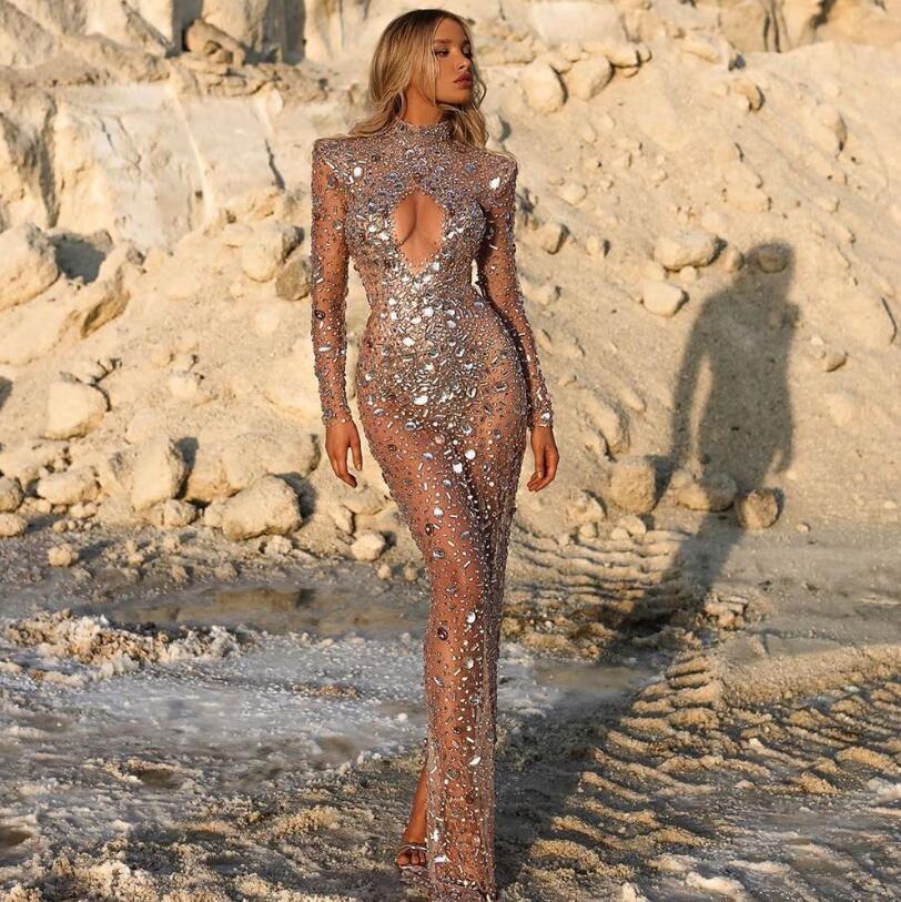 Silver Rhinestone See Through Dress – Stylist Styles
