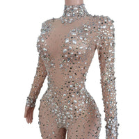 Sexy Stretchy Rhinestones Mesh Embellished Jumpsuit