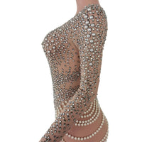 Sexy Stretchy Rhinestones Mesh Party Jumpsuit