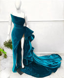 Strapless Velvet Evening Dress With Train