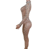 Sexy Stretchy Rhinestones Mesh Embellished Jumpsuit