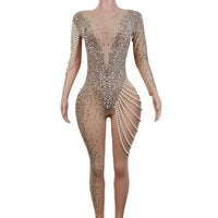 Sexy Stretchy Rhinestones Mesh Party Jumpsuit