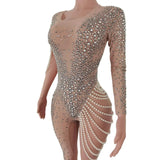 Sexy Stretchy Rhinestones Mesh Party Jumpsuit