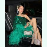 One Shoulder Feathered Sequins Dress