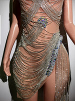 Sexy Rhinestones Embellished Shimmery Party Dress - Nude