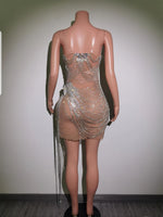 Sexy Rhinestones Embellished Shimmery Party Dress - Nude