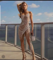 Sexy Rhinestones Embellished Shimmery Party Dress - Nude