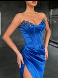 High Split Crimped Corset Satin Dress