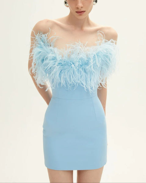 Fluffy Feather Detailed Slim Fit Dress