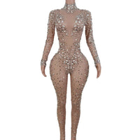 Sexy Stretchy Rhinestones Mesh Embellished Jumpsuit