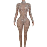 Sexy Stretchy Rhinestones Mesh Embellished Jumpsuit