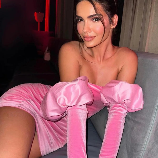 pink mini dress with gloves DRESS AFTER PARTY PADS Pink Velvet