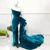 Strapless Velvet Evening Dress With Train