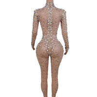 Sexy Stretchy Rhinestones Mesh Embellished Jumpsuit