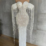 Long Pearl Embellished Dress