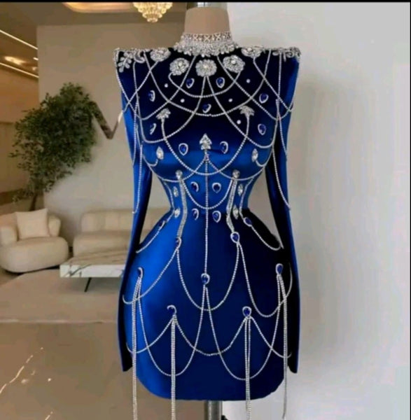 Rhinestone Embellished Christmas Dress - Chain Tassel Dress, Wedding R Stylist Styles Rhinestone Embellished Christmas Dress - Chain Tassel Dress, Wedding R Stylist Styles