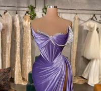 Long Velvet Purple Thigh-Split Corset Dress