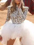 Sparkly Mirror on Mesh Beauty Pageant Dress With Tulle Train