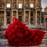 Red Asymmetric Ball Gown