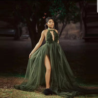 Hollow Cut-Out Long Modelling Tulle Dress