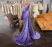 Long Velvet Purple Thigh-Split Corset Dress