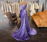 Long Velvet Purple Thigh-Split Corset Dress