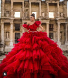 Red Asymmetric Ball Gown