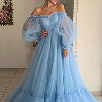 Blue Bridal Flare Maxi Tulle Gown