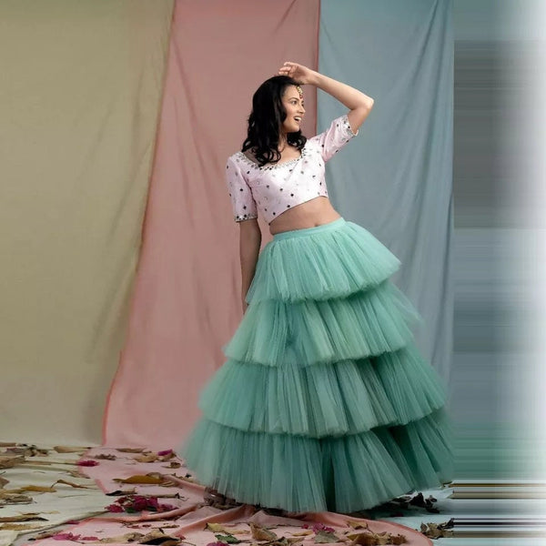 Long Indian-Inspied Tiered Tulle Skirt