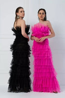 Mother of the Bride Tiered Asymmetric Fuschia Tulle Dress