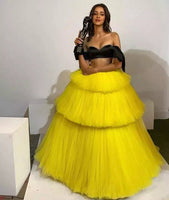 3-Tiered Long Prom Party Tulle Skirt - Yellow