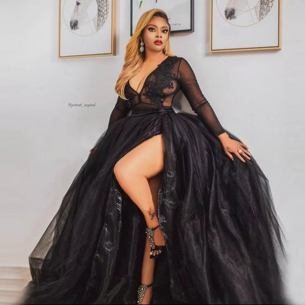 Sexy High Slit Birthday Tulle Skirt in Black