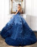 Ombré Ruffled Fashion Statement Red Carpet Tulle Gown